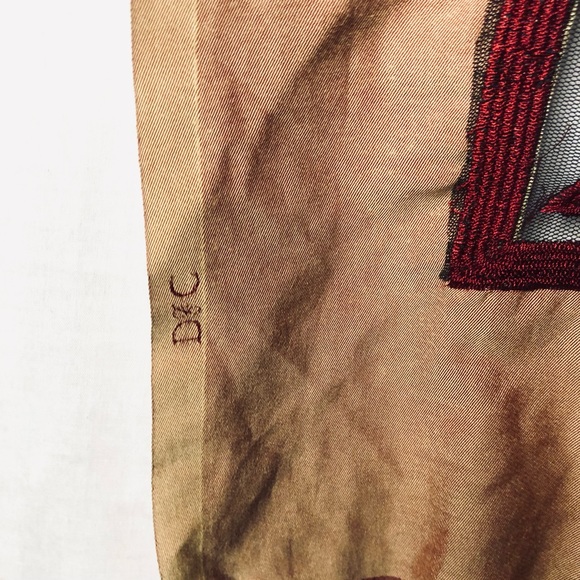 D&C Scarf Red Beige Embroidered Silky 27”X 70” - Picture 10 of 14